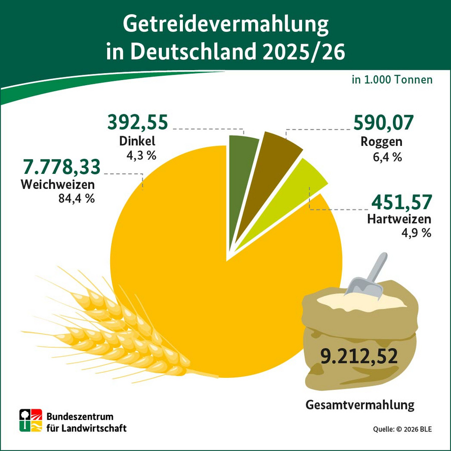 Infografik: Getreidevermahlung in Deutschland 2025/26