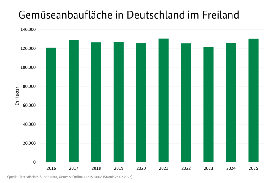 Säulendiagramm: Anbaufläche von Gemüse im Freiland in Deutschland