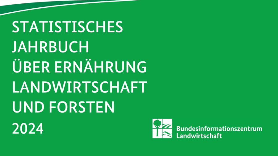 Weißer Text "Statistisches Jahrbuch über Ernährung, Landwirtschaft und Forsten 2024" auf grünem Hintergrund