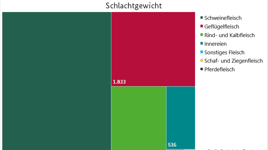 Treemap zur Bruttoeigenerzeugung von Fleisch mit den Werten aus 2019.