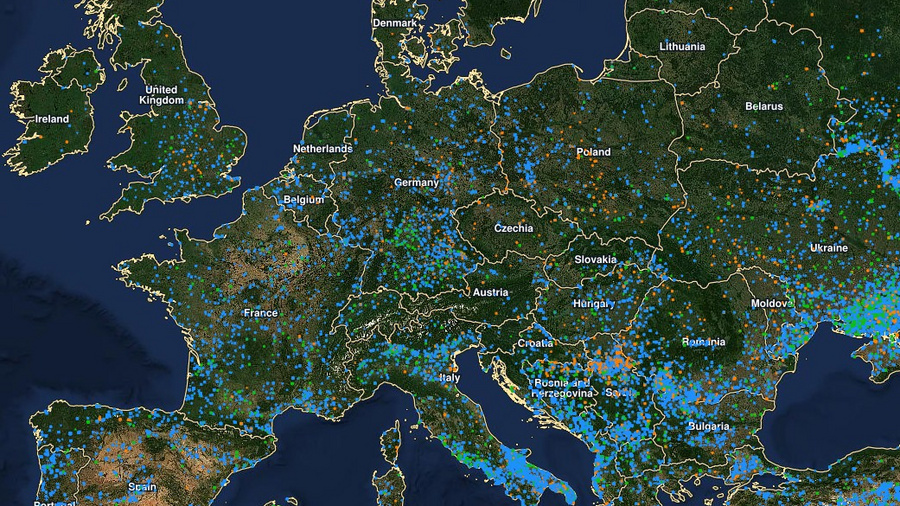 Zu sehen ist eine Satellitenkarte von Europa mit Waldbränden im September 2026