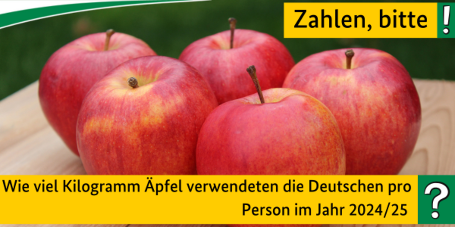 Quiz: Wie viel Kilogramm Äpfel verwendeten die Deutschen pro Person im Jahr 2024/25?