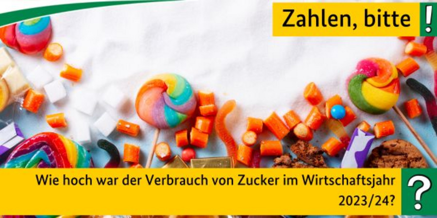 Quizfrage vor bunten Süßigkeiten