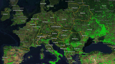 Zu sehen ist eine Satellitenkarte von Europa mit