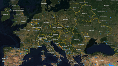 Zu sehen ist eine Satellitenkarte von Europa mit Waldbränden im Dezember 2025