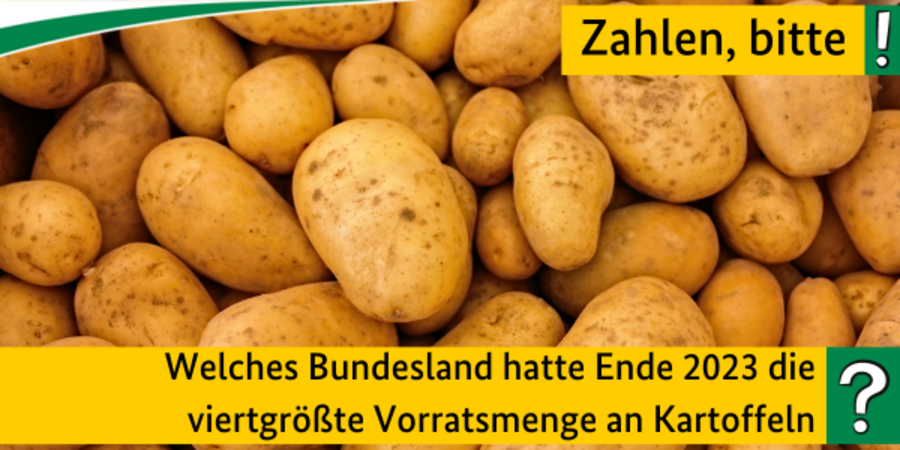 Quiz Zahlen, bitte! Welches Bundesland hatte Ende 2023 die viertgrößte Vorratsmenge an Kartoffeln?