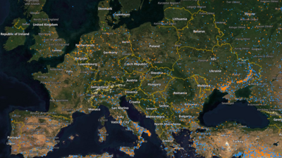 Zu sehen ist eine Satellitenkarte von Europa mit Waldbränden im Juni 2024