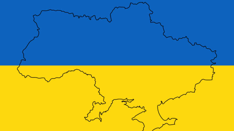 Flagge und Landesumriss der Ukraine