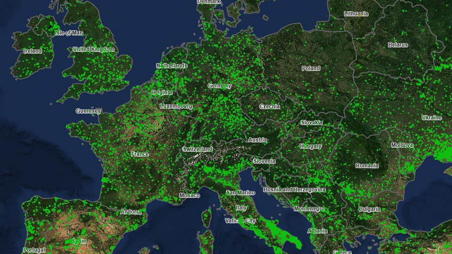 Zu sehen ist eine Satellitenkarte von Europa mit Waldbränden im Juli 2026